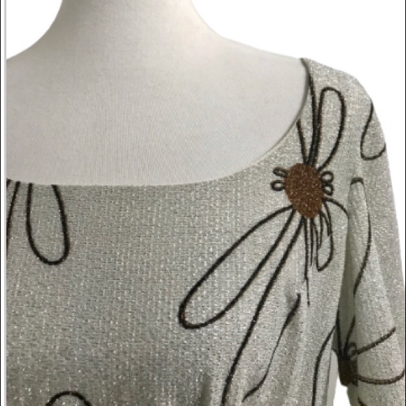 Lilli Diamond Vintage 70s Lurex Floral Print Bell Sleeve Maxi Dress L - Picture 3 of 11